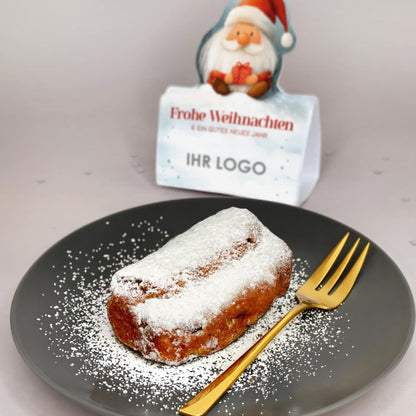 Personalisiertes Stollen-Geschenk mit Firmenlogo und Weihnachtswichtel