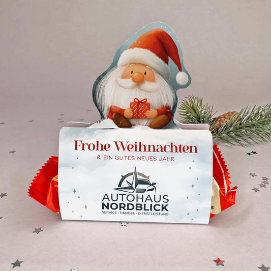 Personalisiertes Stollen-Geschenk mit Firmenlogo und Weihnachtswichtel