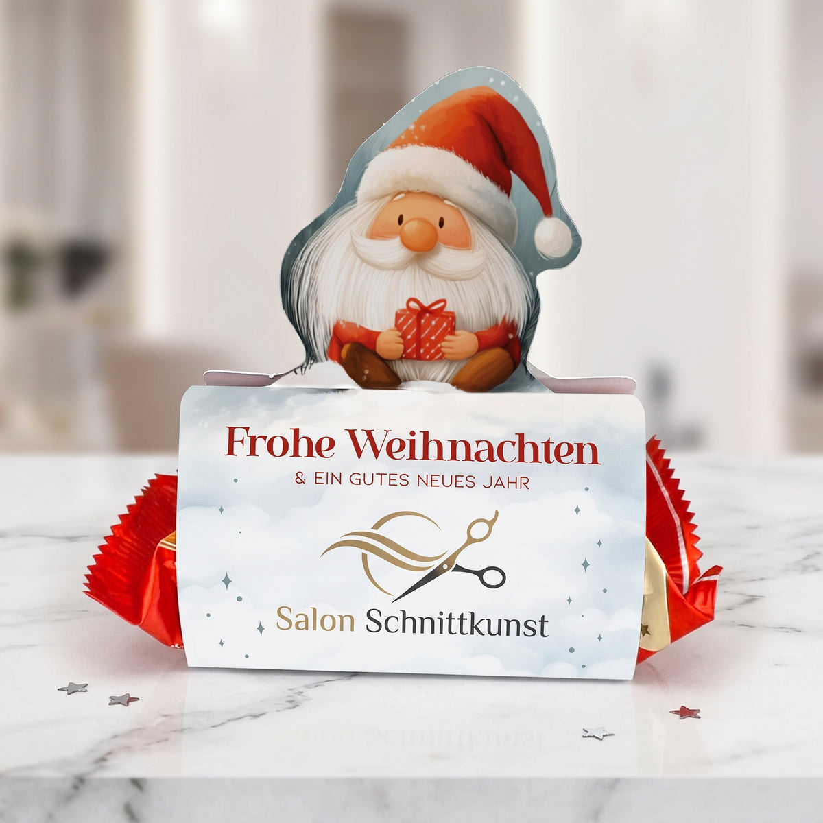 Personalisiertes Stollen-Geschenk mit Firmenlogo und Weihnachtswichtel