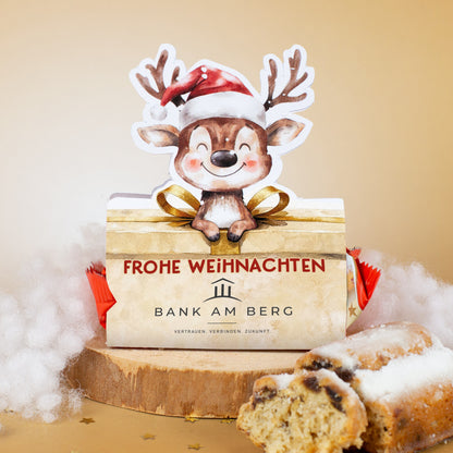 Personalisiertes Mini-Stollen-Geschenk mit Rentier und Firmenlogo