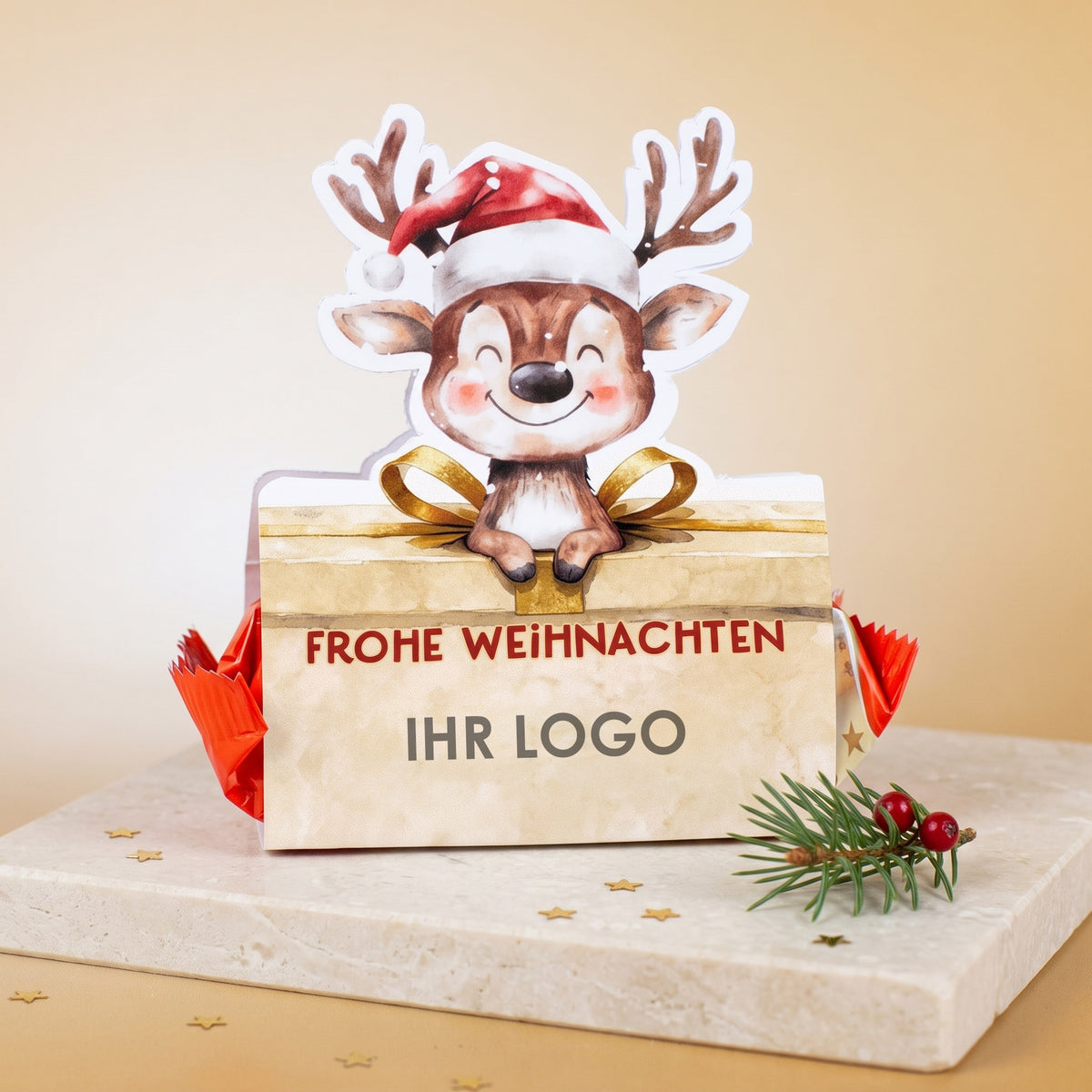 Personalisiertes Mini-Stollen-Geschenk mit Rentier und Firmenlogo