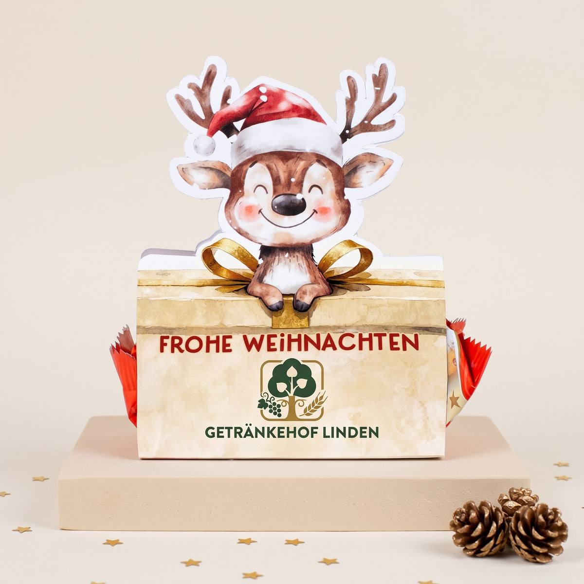 Personalisiertes Mini-Stollen-Geschenk mit Rentier und Firmenlogo
