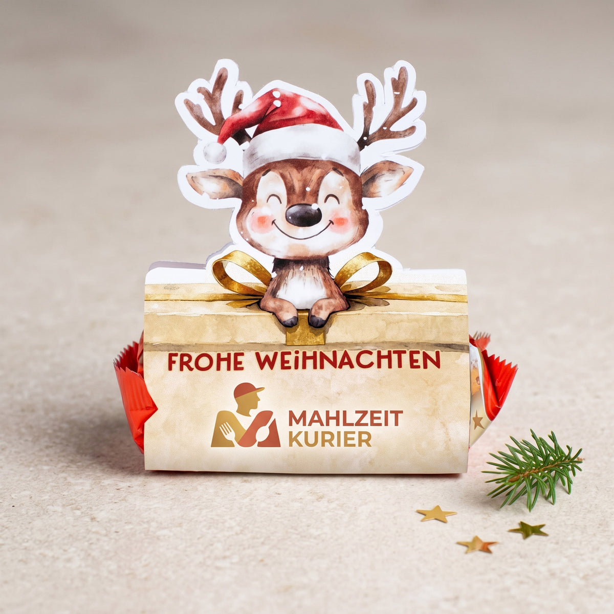 Personalisiertes Mini-Stollen-Geschenk mit Rentier und Firmenlogo