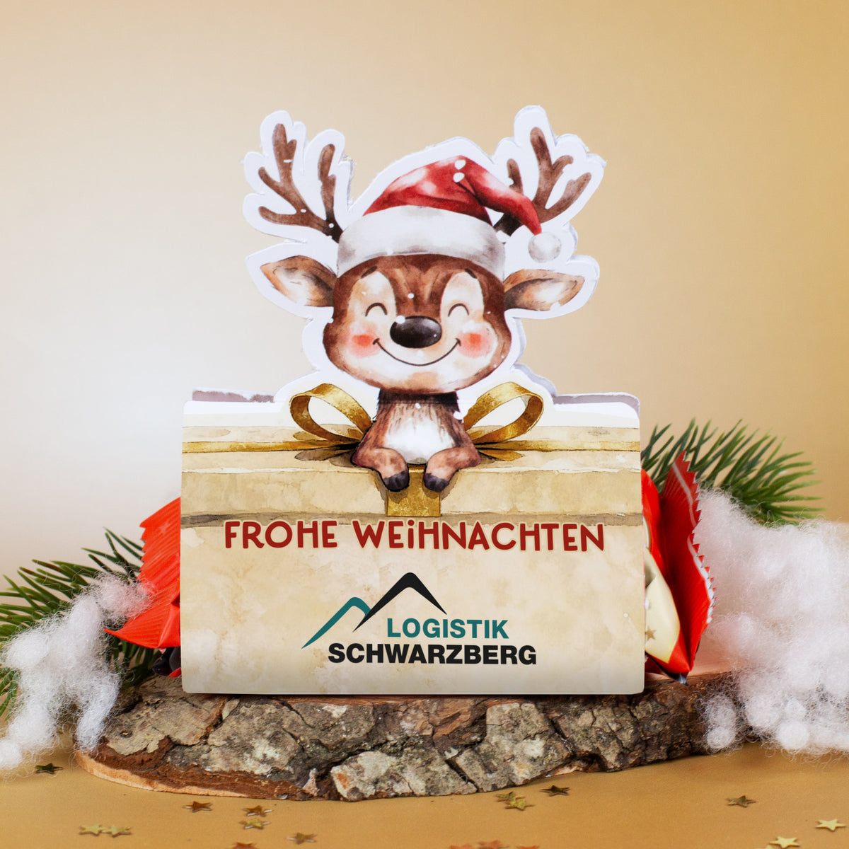 Personalisiertes Mini-Stollen-Geschenk mit Rentier und Firmenlogo