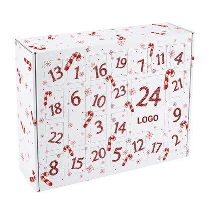 Adventskalender mit Zuckerstangen und Firmenlogo zum Befüllen