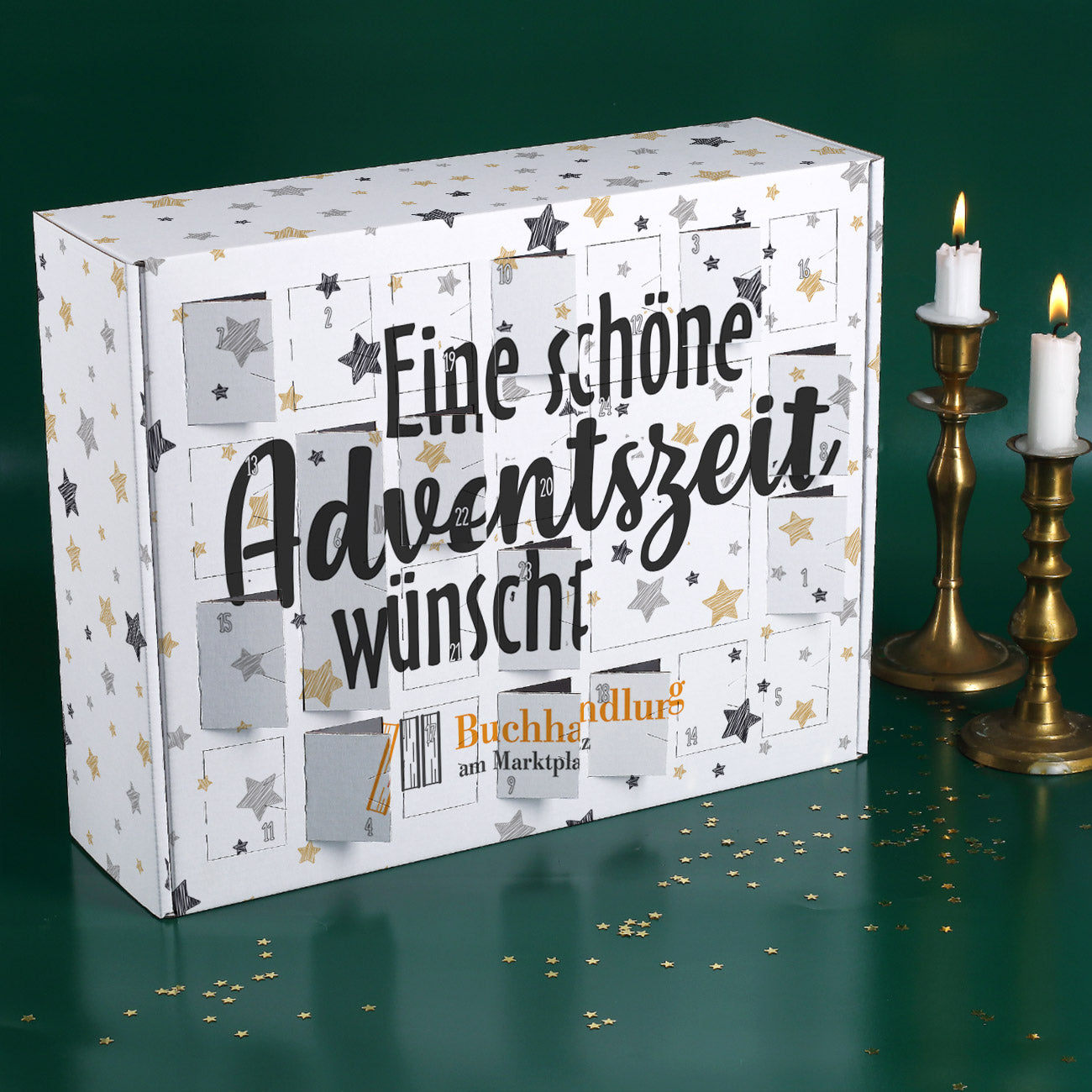 Adventskalender zum selbst Befüllen mit Sternen und Logo