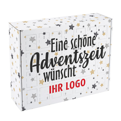DIY Adventskalender mit Logo und Sternen bedruckt