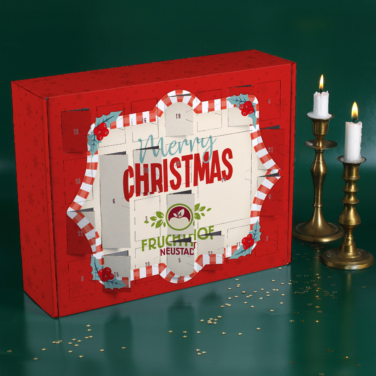 Adventskalender "Merry Christmas" mit Firmenlogo zum Selbstbefüllen