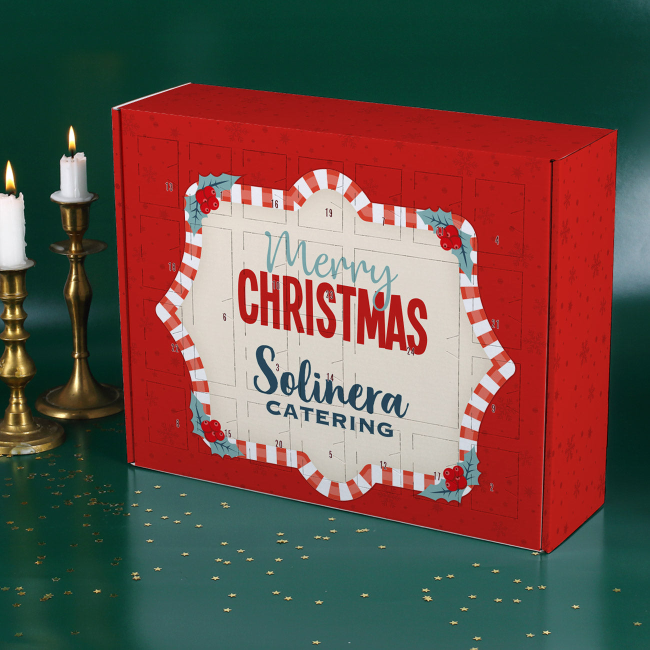 Adventskalender "Merry Christmas" mit Firmenlogo zum Selbstbefüllen