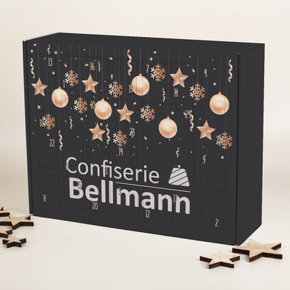 Adventskalender bedruckt mit Christbaumkugel und Firmenlogo zum Selbstbefüllen