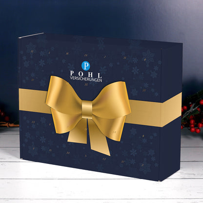 Adventskalender mit großer Schleife und Ihrem Firmenlogo