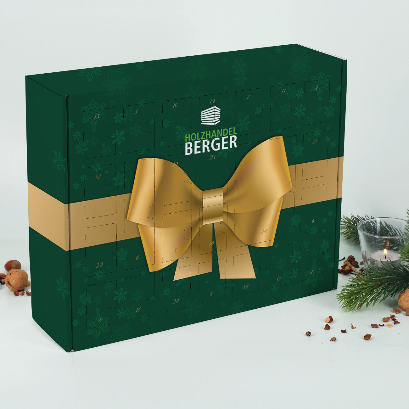 Adventskalender mit großer Schleife und Ihrem Firmenlogo