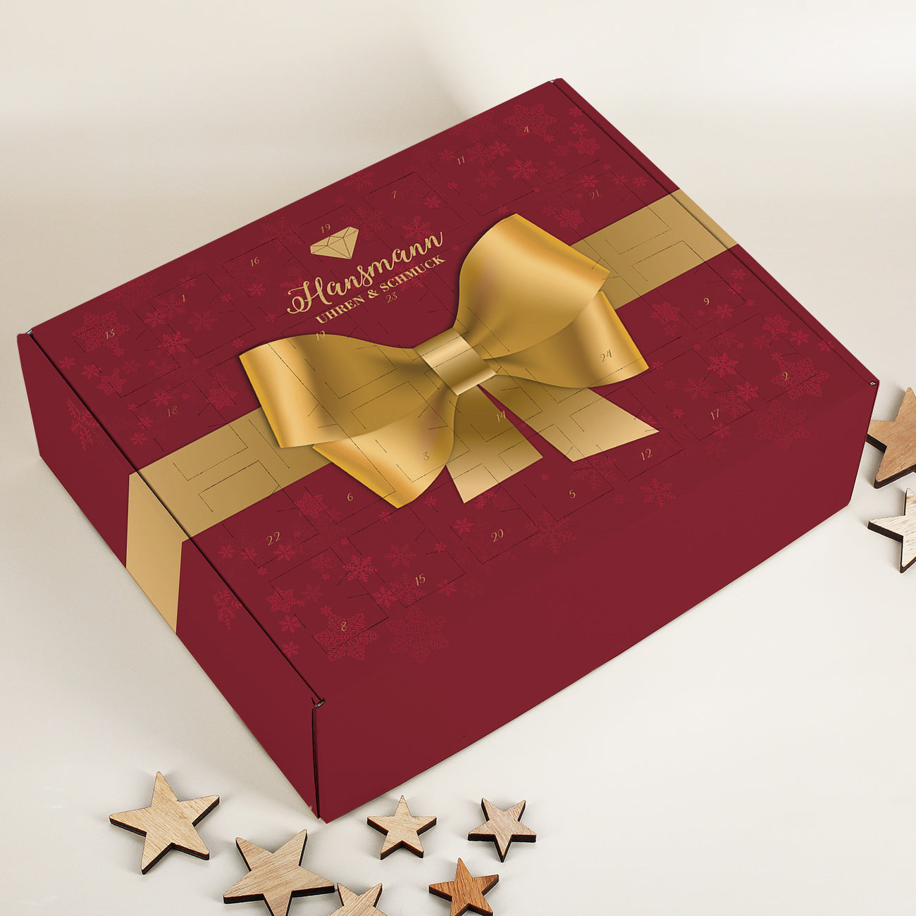 Adventskalender mit großer Schleife und Ihrem Firmenlogo