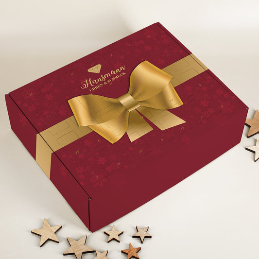 Adventskalender mit großer Schleife und Ihrem Firmenlogo