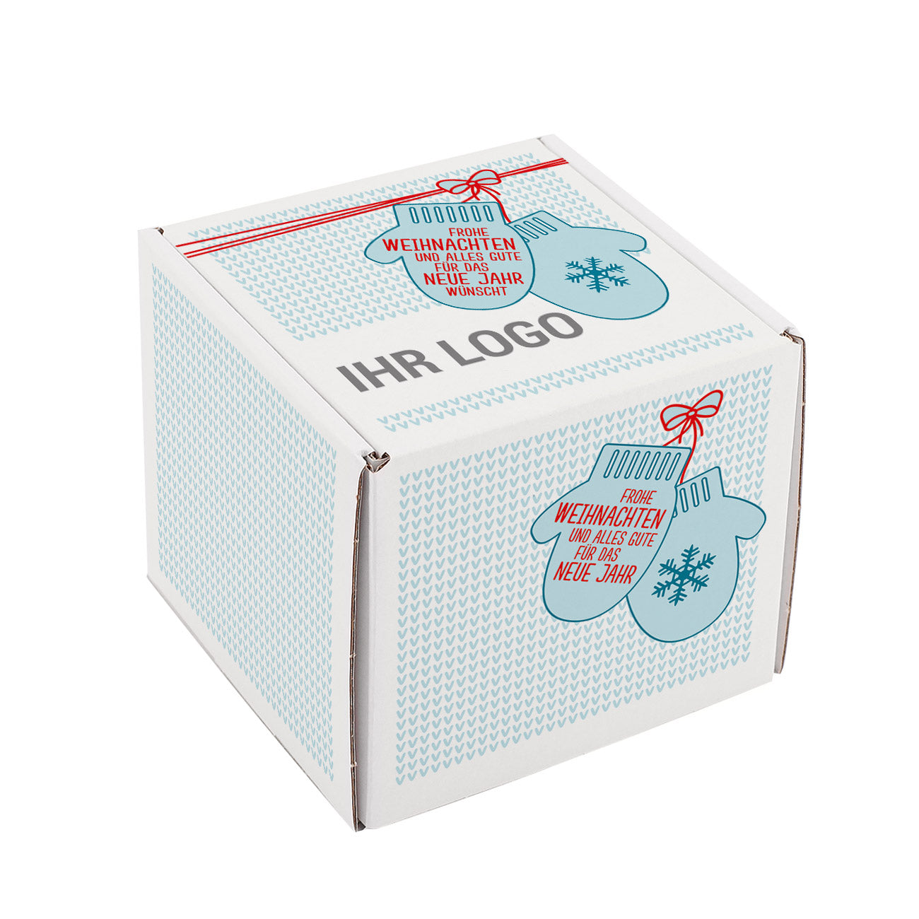 Tasse mit Geschenkverpackung zu Weihnachten mit Ihrem Firmenlogo