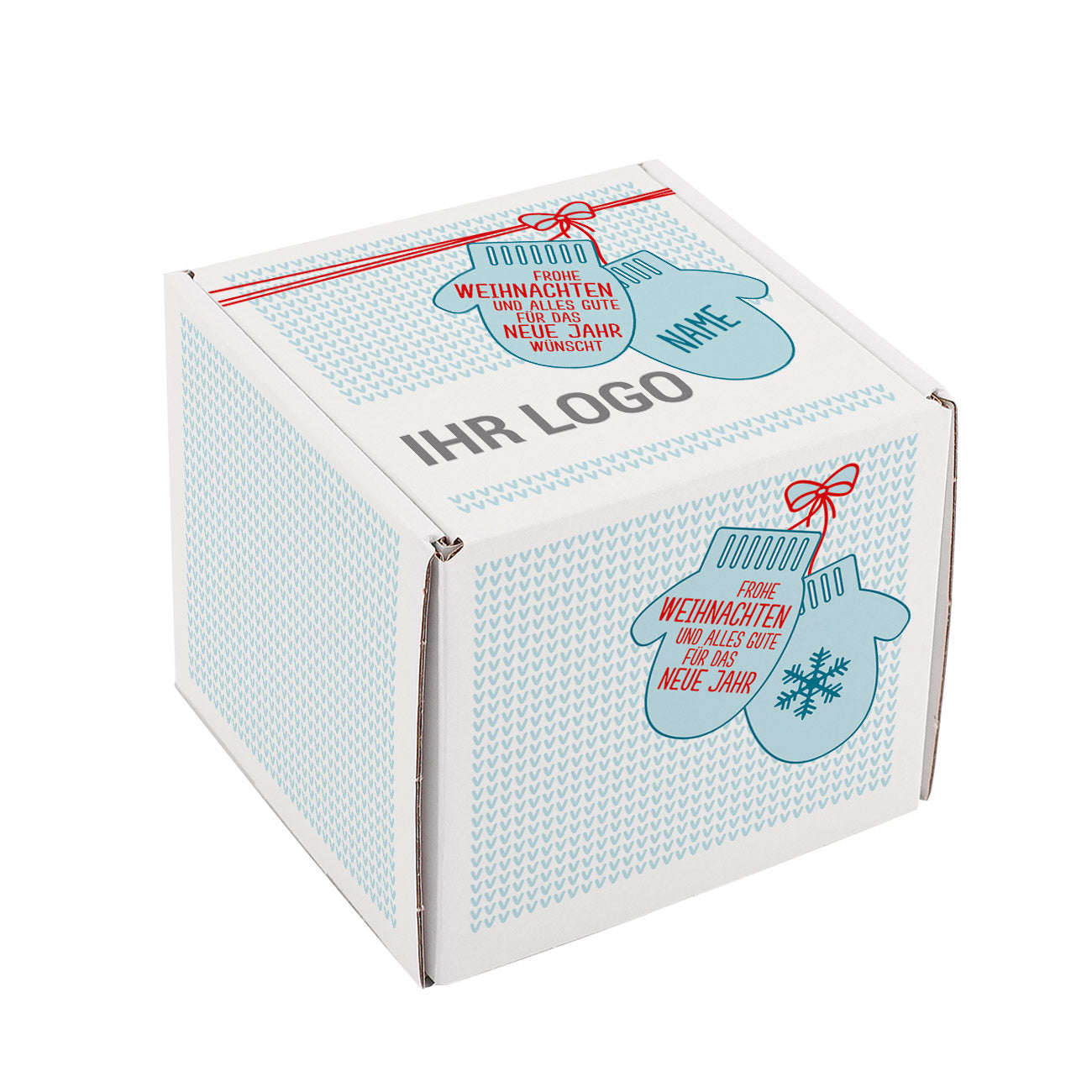 Winterliche Geschenkverpackung mit Handschuhen, Firmenlogo und optional Personalisierung