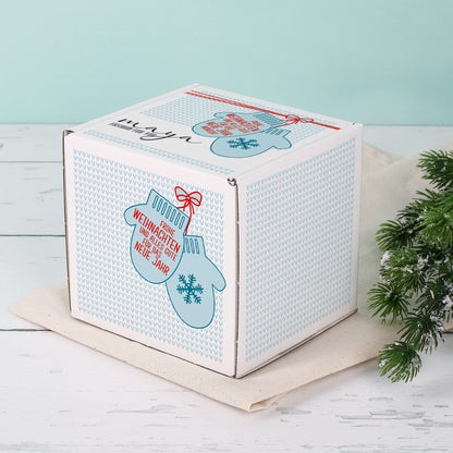 Winterliche Geschenkverpackung mit Handschuhen, Firmenlogo und optional Personalisierung