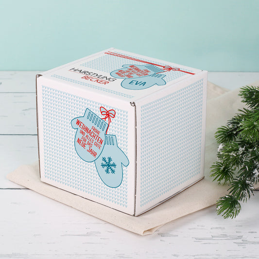 Winterliche Geschenkverpackung mit Handschuhen, Firmenlogo und optional Personalisierung