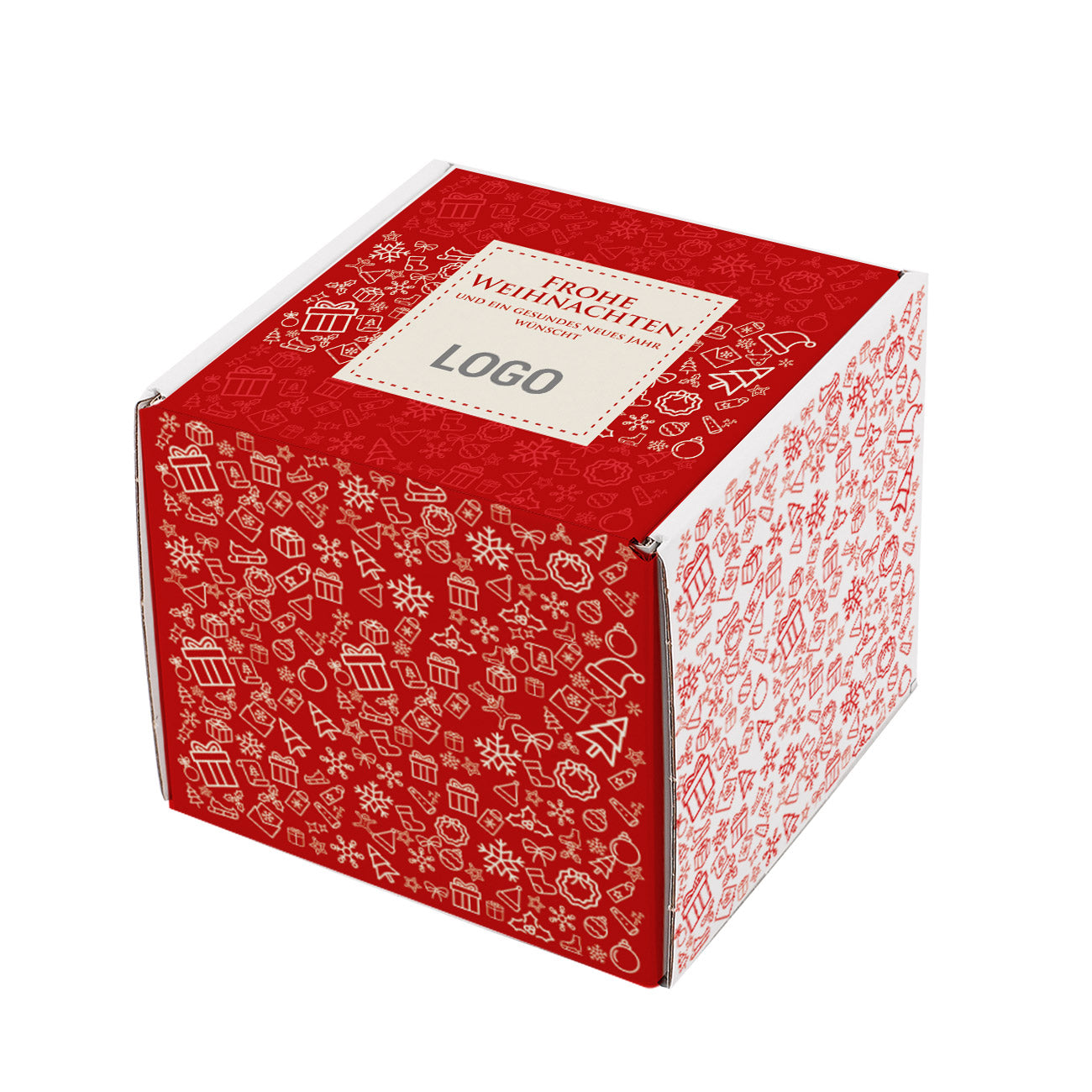 Tasse und Geschenkverpackung im Set zu Weihnachten mit Ihrem Firmenlogo