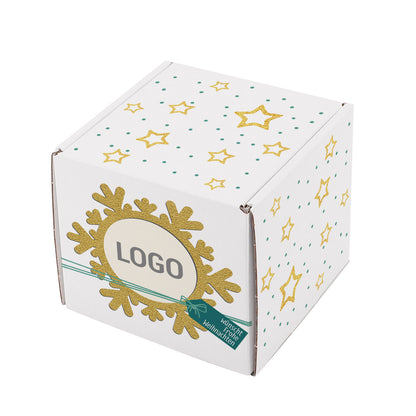 Geschenkset "große Schneeflocke" aus Tasse und Verpackung mit Logo