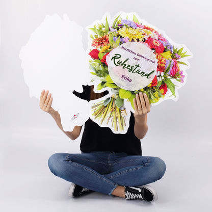 Klappkarte zum Ruhestand XXL Blumenstrauß mit Name