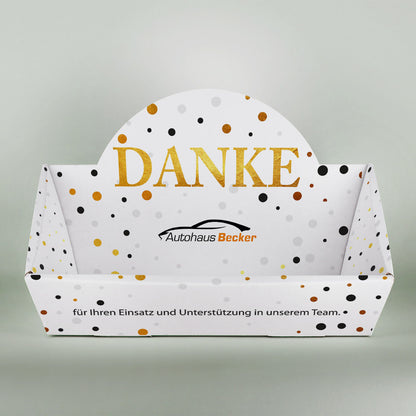 Kleiner Geschenkkorb "Danke" mit Logo und Wunschtext
