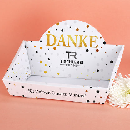 Kleiner Geschenkkorb "Danke" mit Logo und Wunschtext