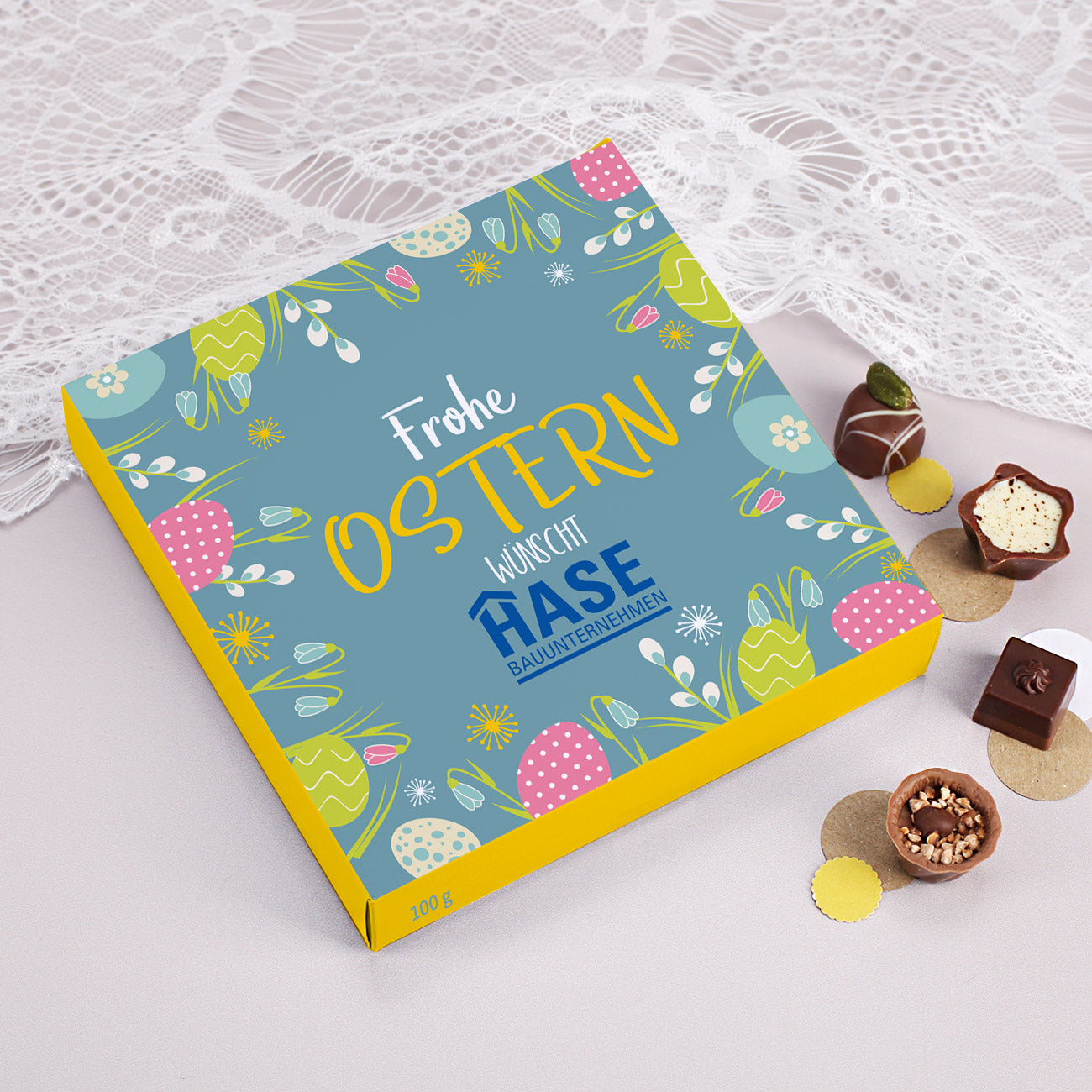Lindt Pralinen zu Ostern mit Firmenlogo