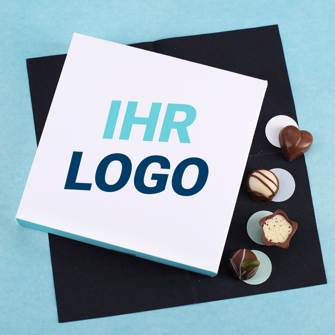 Geschenkverpackng mit Logo für Pralinen