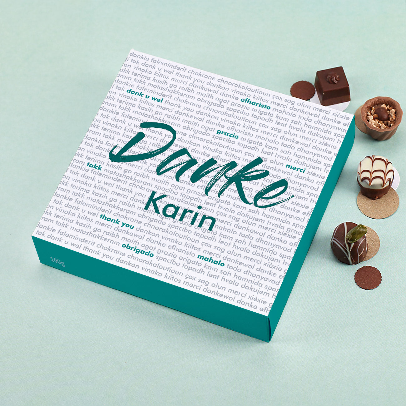 Lindt-Pralinen mit Danke und Name bedruckt