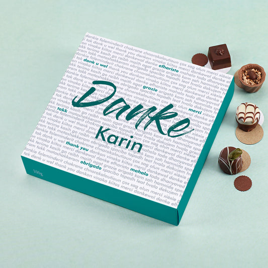 Lindt-Pralinen mit Danke und Name bedruckt