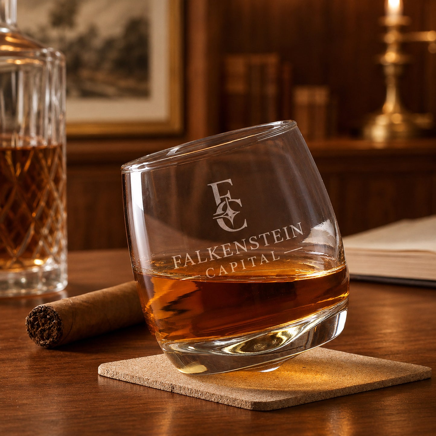 Schräges Whiskyglas mit Gravur