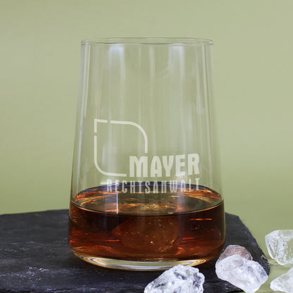 Modernes Trinkglas mit Logogravur