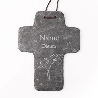 Gedenkkreuz mit Name und Datum – Calla Blume