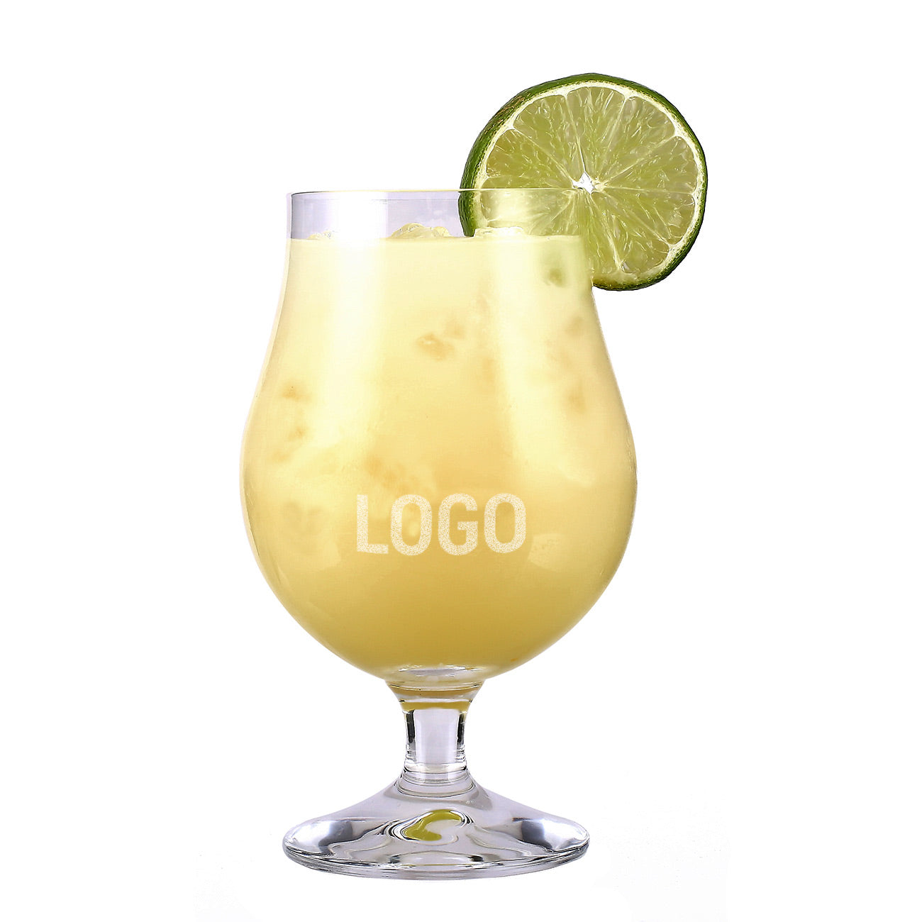 bauchiges Cocktailglas mit Gravur des Logos