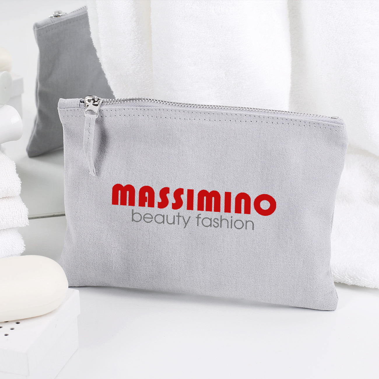 Beautycase, grau, inkl. Druck des Logos in zwei versch. Größen