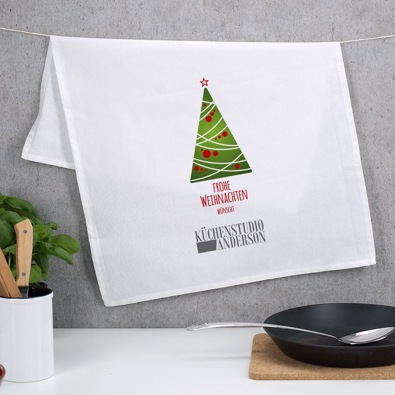 Frohe Weihnachten - Geschirrtuch mit Firmenlogo
