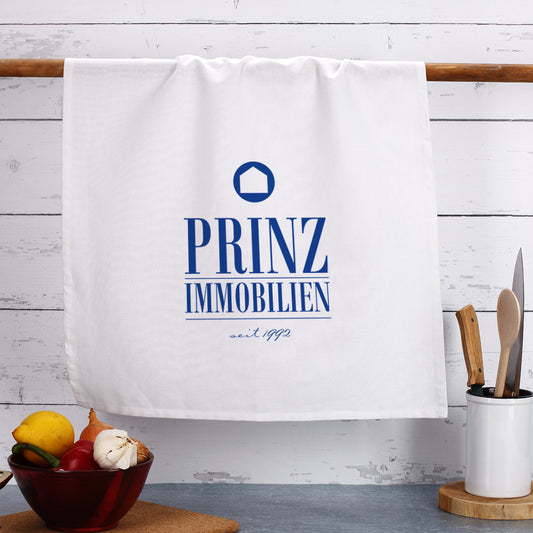 Weißes Geschirrtuch inkl. Druck des Logos