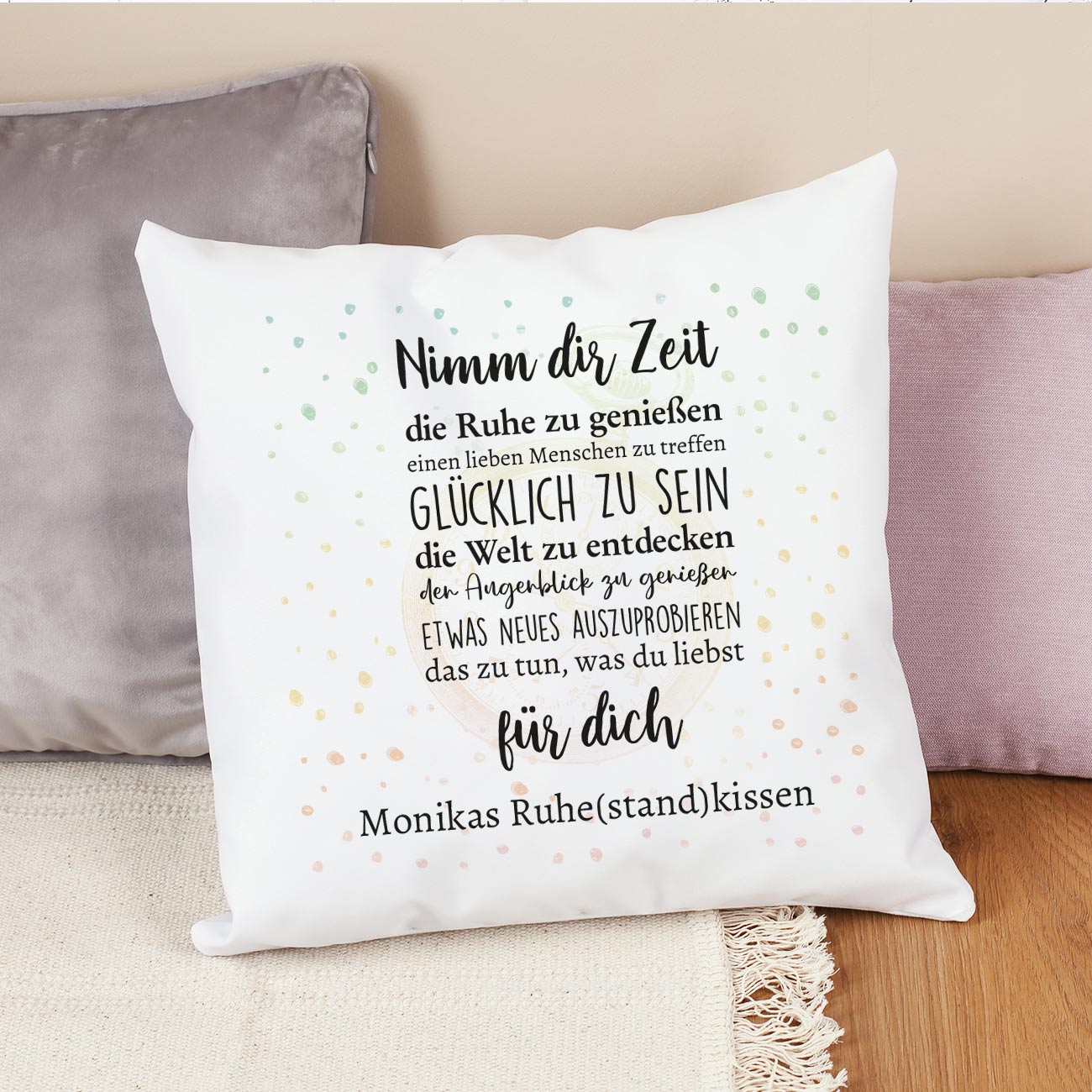 Kissen - Nimm dir Zeit, zur Rente mit Wunschtext