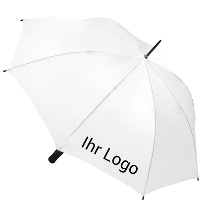 Weißer Regenschirm mit Firmenlogo bedruckt