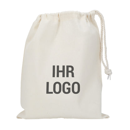Jutebeutel mit Zuziehband und Logo bedruckt