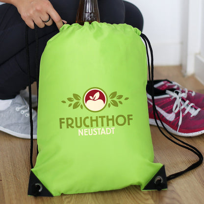 Bedruckter Turnbeutel mit Firmenlogo in versch. Farben