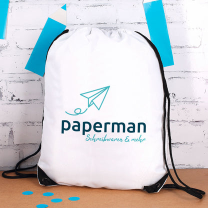 Bedruckter Turnbeutel mit Firmenlogo in versch. Farben