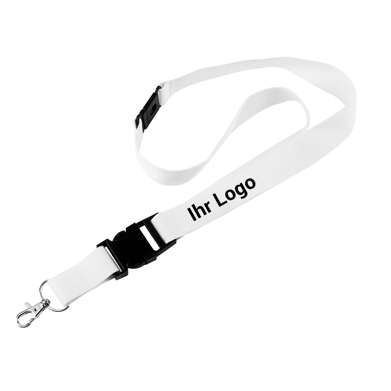 Weißes Schlüsselband mit Firmenlogo personalisiert