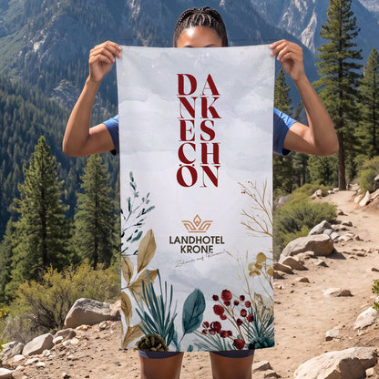 Personalisiertes Sporthandtuch mit Firmenlogo und "Dankeschön" | Reisehandtuch mit Firmenlogo