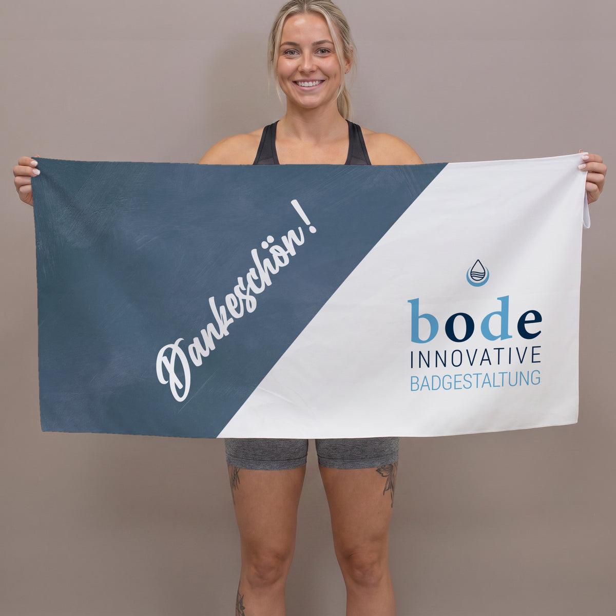 Personalisiertes Microfaser-Handtuch „Dankeschön“ mit Firmenlogo | Sporthandtuch mit Logo bedruckt
