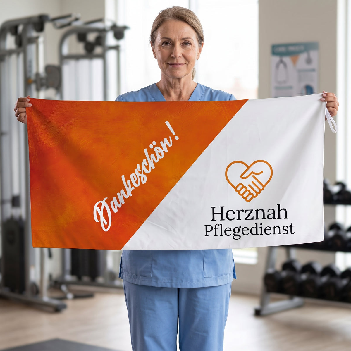 Personalisiertes Microfaser-Handtuch „Dankeschön“ mit Firmenlogo | Sporthandtuch mit Logo bedruckt
