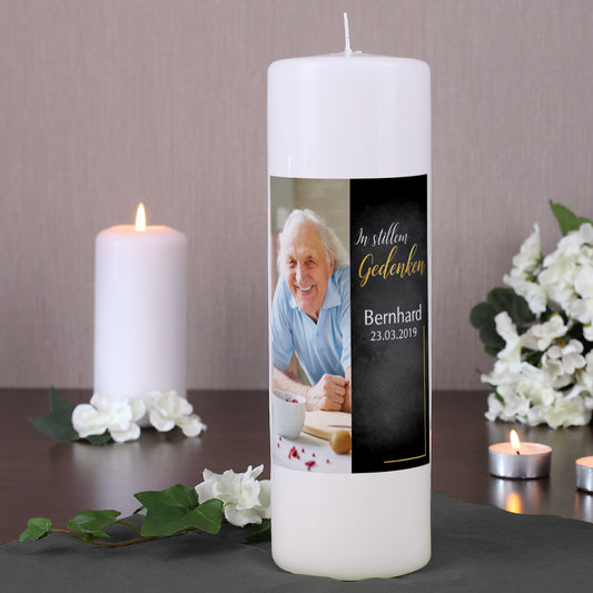 Trauerkerze "In stillem Gedenken" mit Bild, Name und Datum