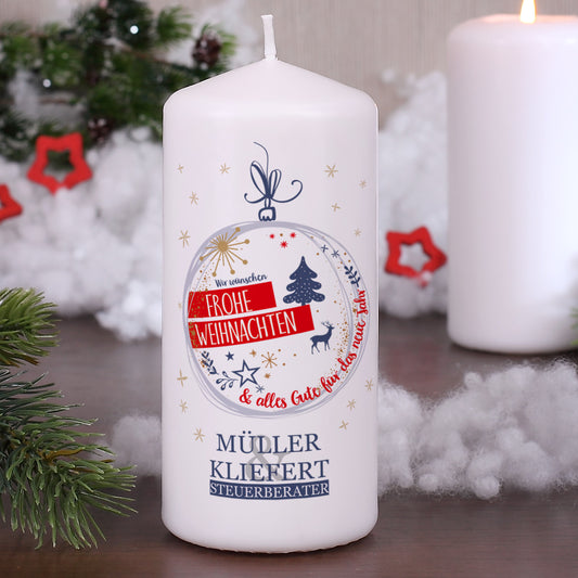 Weihnachtliche Kerze mit Firmenlogo
