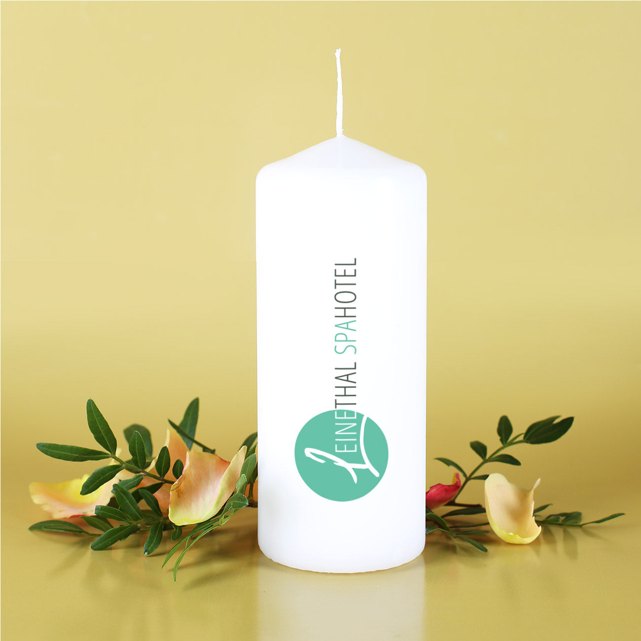 Kerze mit eigenem Design und Logo bedruckt